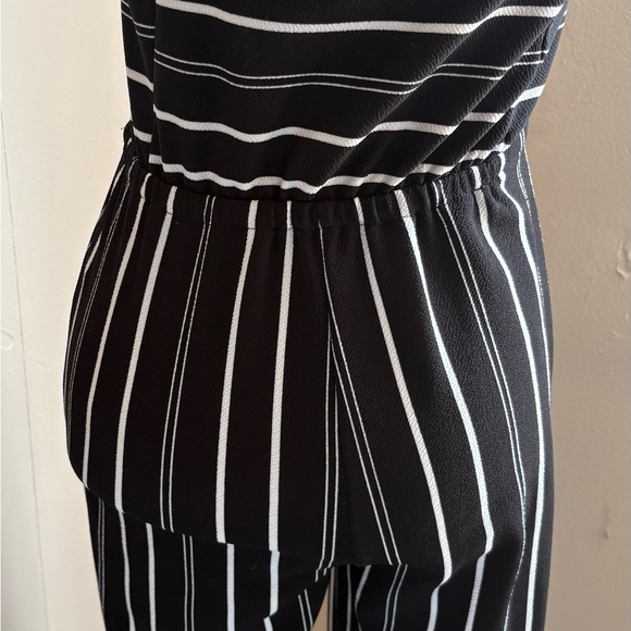 Derek Heart Black Jumpsuit with White Pinstripes and Gold Buttons - Picture 7 of 9